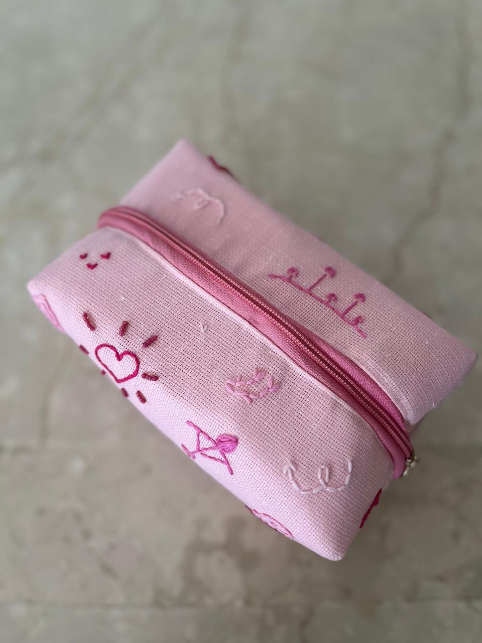 Hand Embroidered Make-Up Pouch – “Happy Crush”