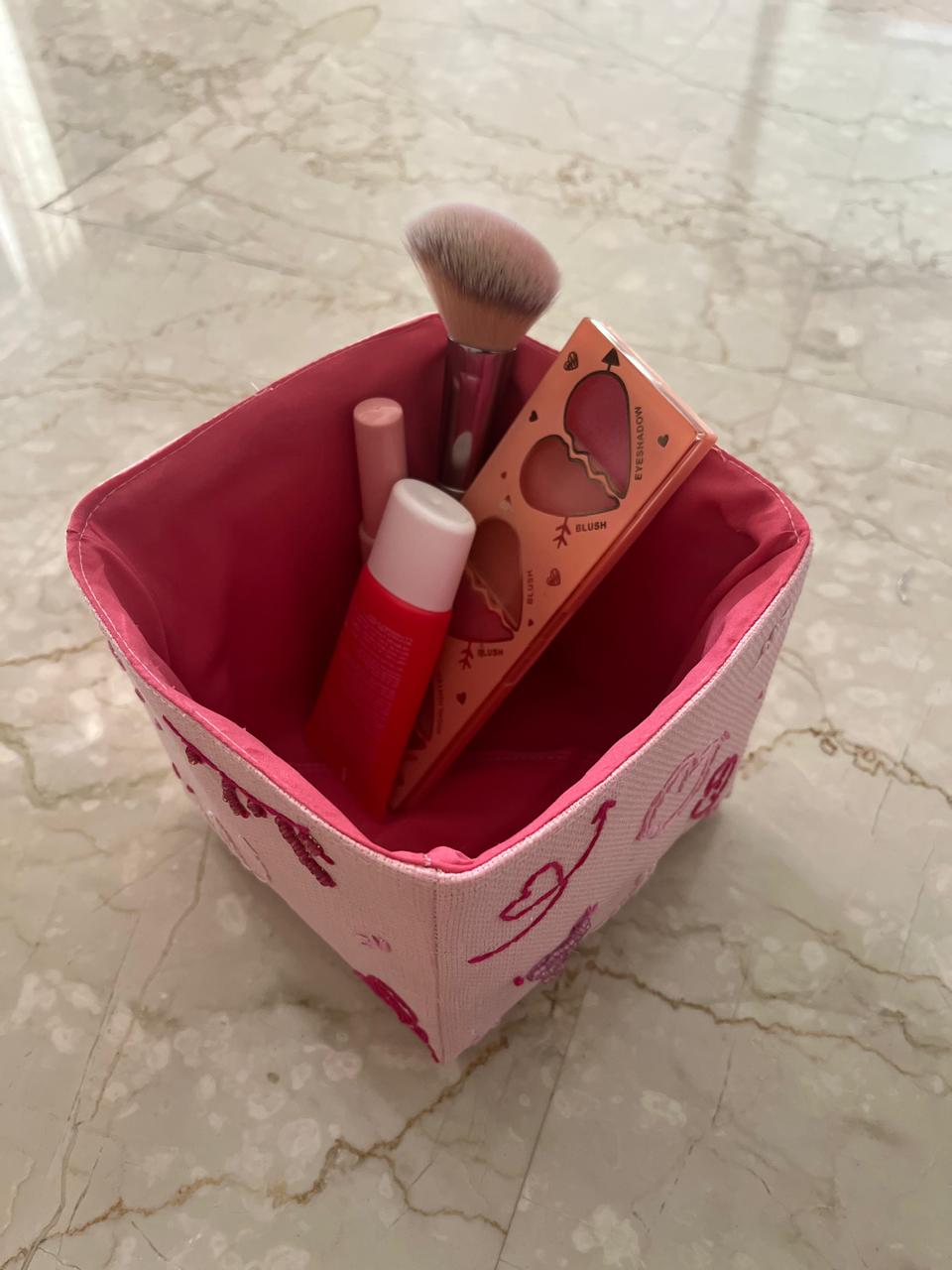 Hand Embroidered Jute Basket – “Happy Crush”