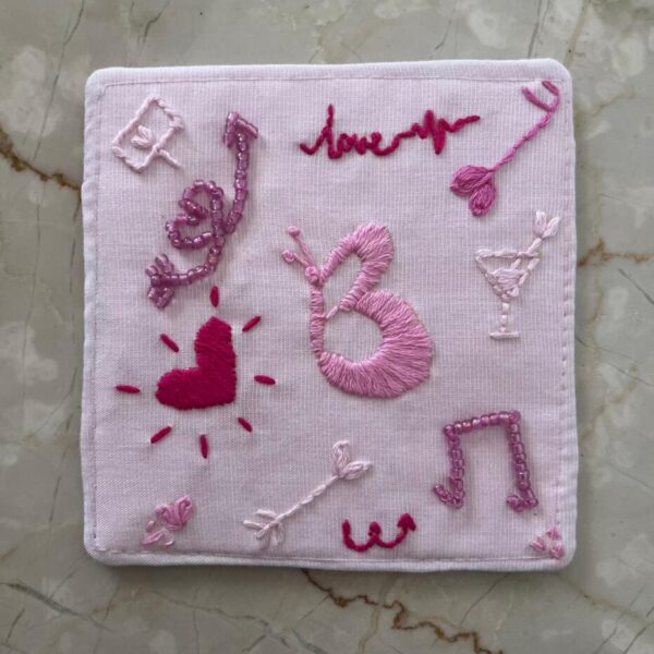 Hand Embroidered Coaster – “Happy Crush” Theme