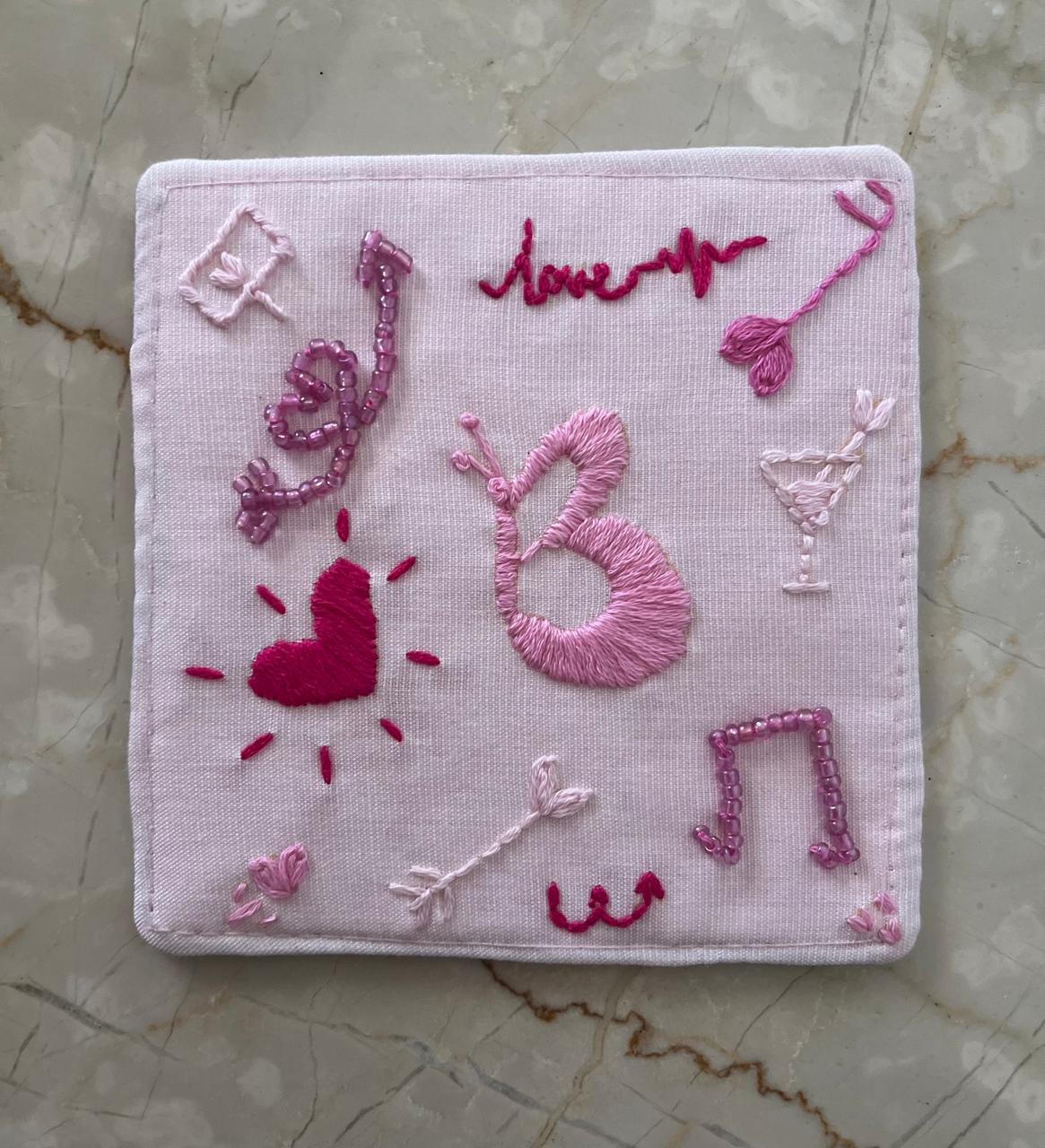 Hand Embroidered Coaster – “Happy Crush” Theme