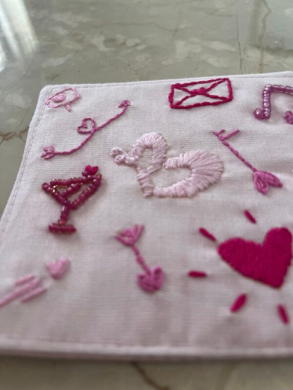 Hand embroidered pink coaster