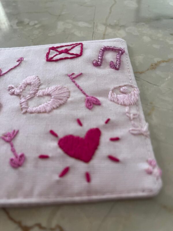 Hand embroidered pink coaster