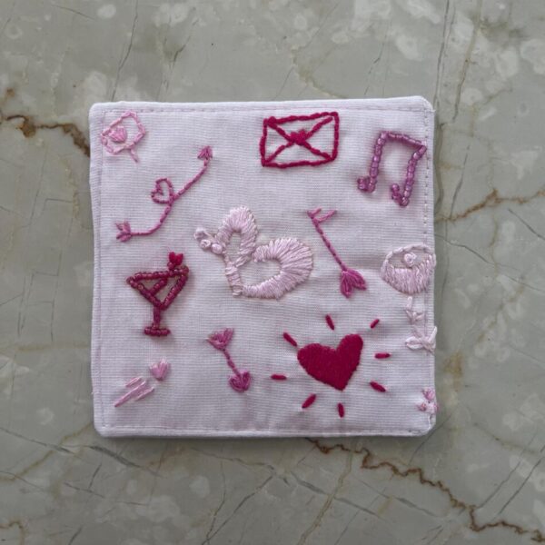 Hand Embroidered Coaster – “Happy Crush”
