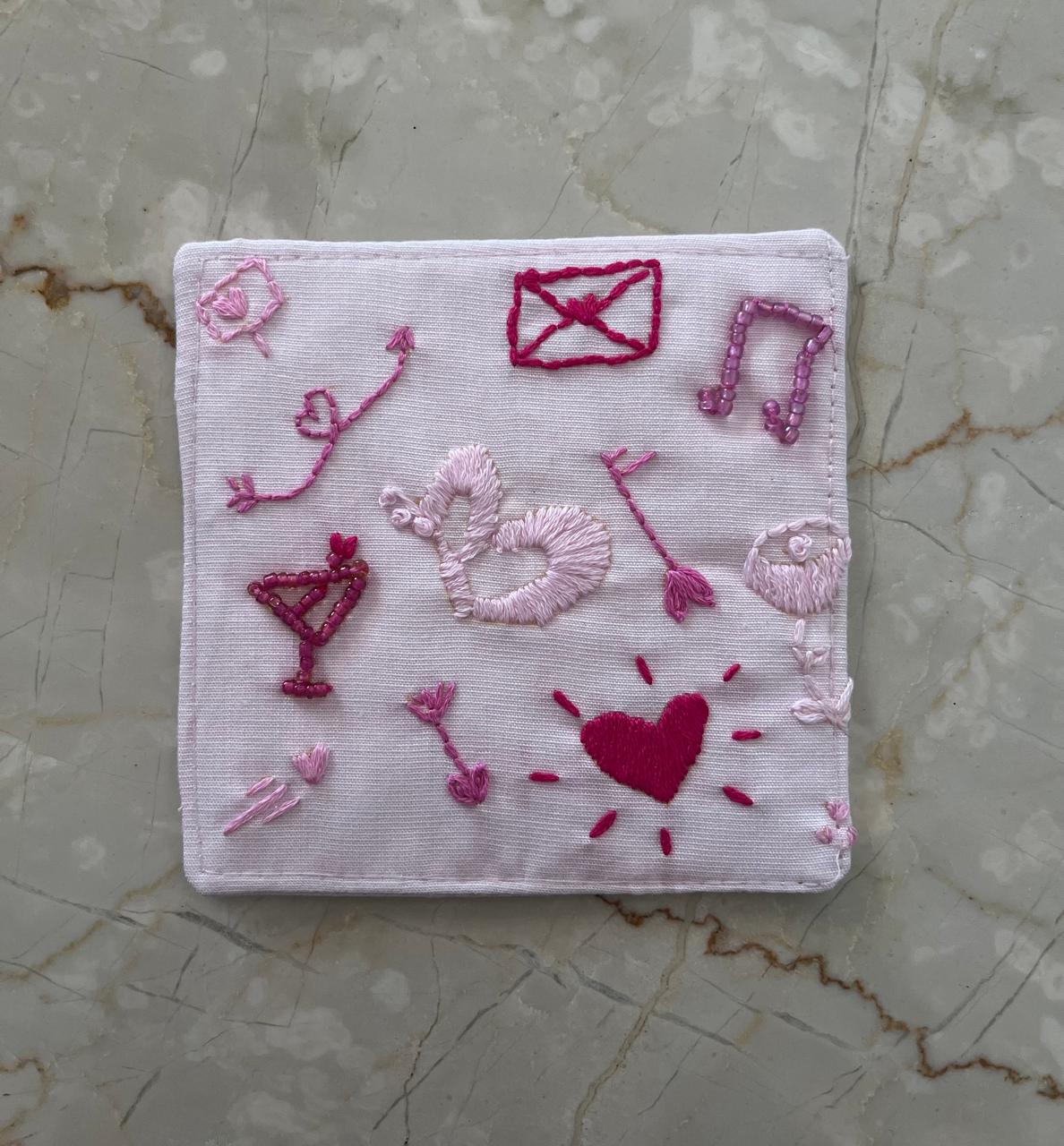 Hand Embroidered Coaster – “Happy Crush”