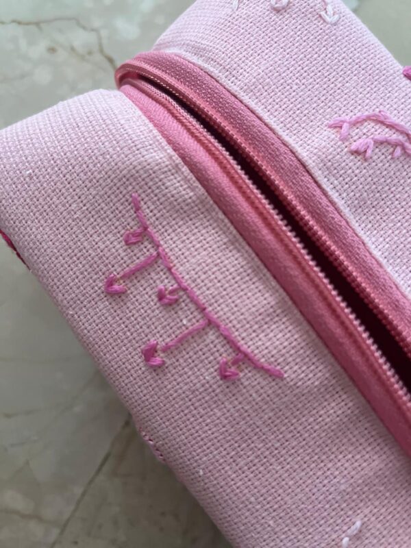 Hand embroidered large jute make-up pouch