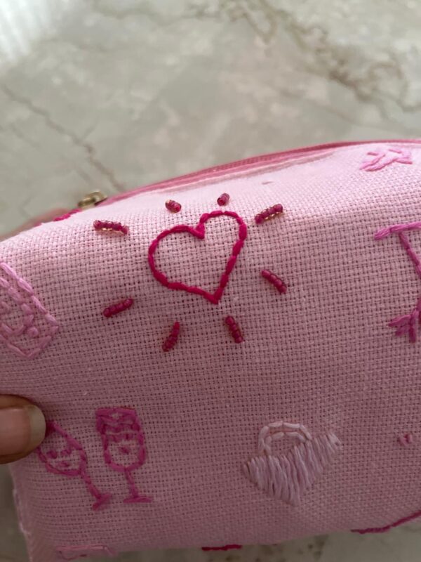 Hand embroidered large jute make-up pouch