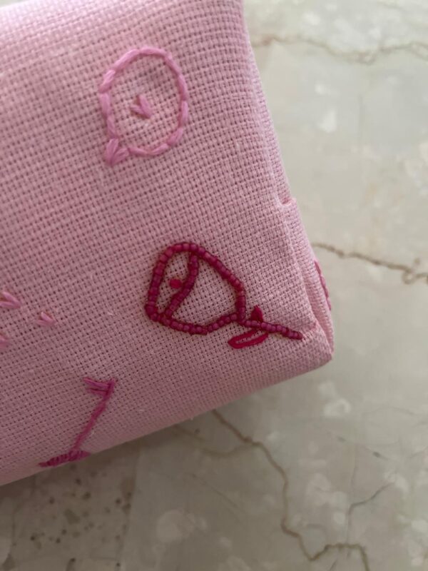 Hand embroidered large jute make-up pouch