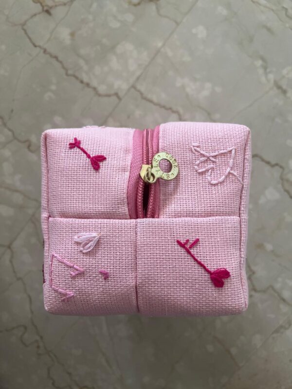 Hand embroidered large jute make-up pouch