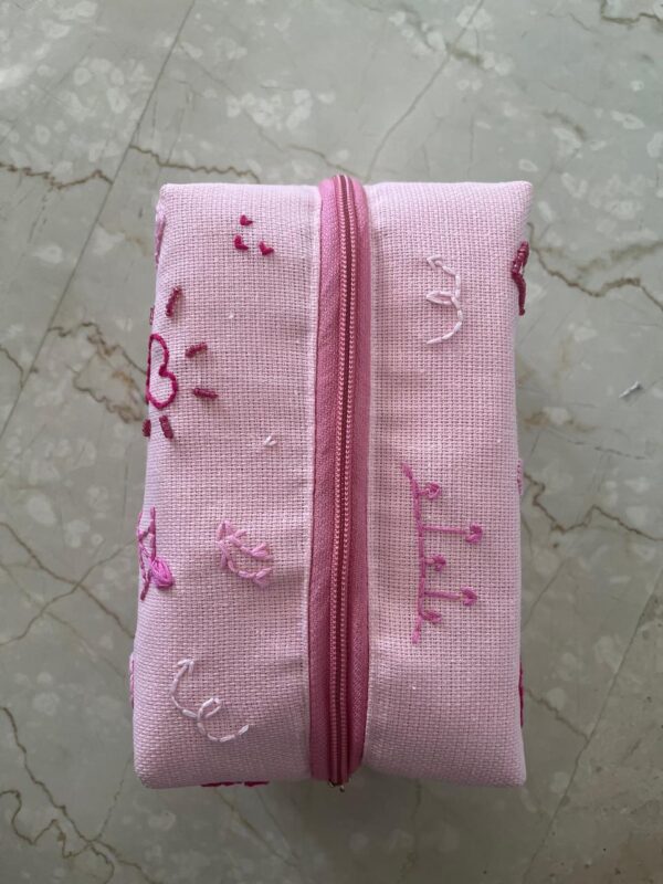 Hand embroidered large jute make-up pouch
