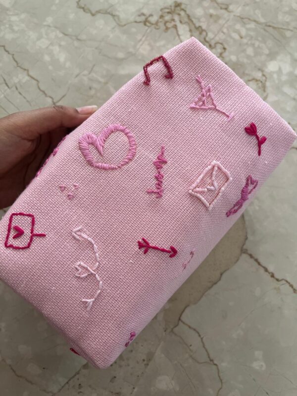 Hand embroidered large jute make-up pouch