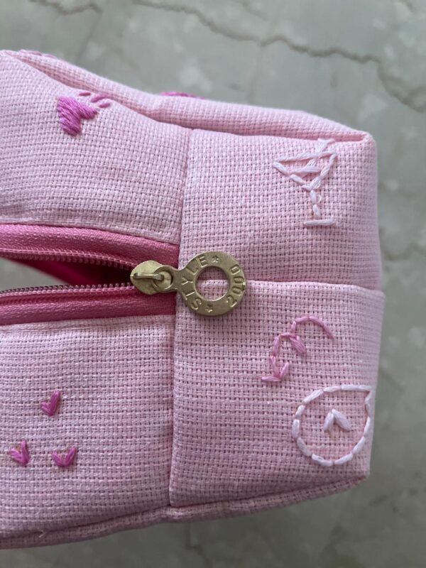 Hand embroidered large jute make-up pouch