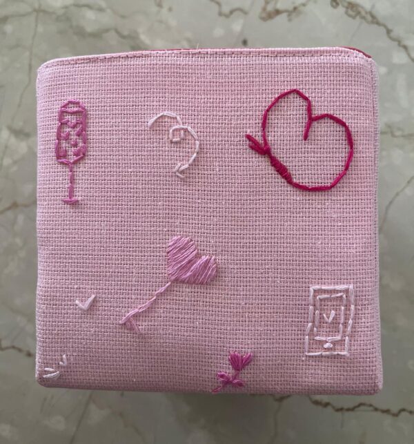 Hand embroidered jute basket