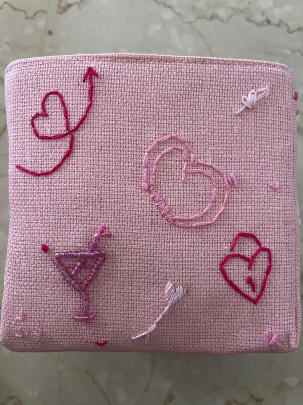 Hand embroidered jute basket
