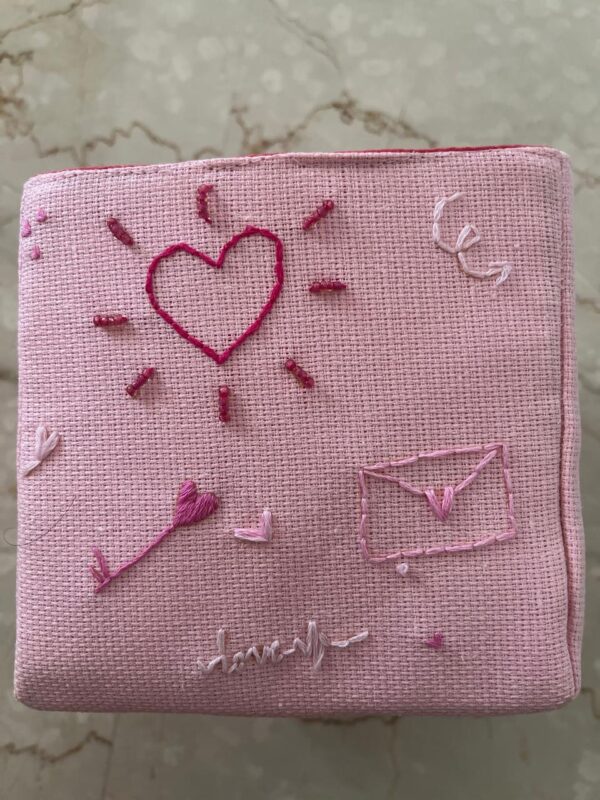 Hand embroidered jute basket