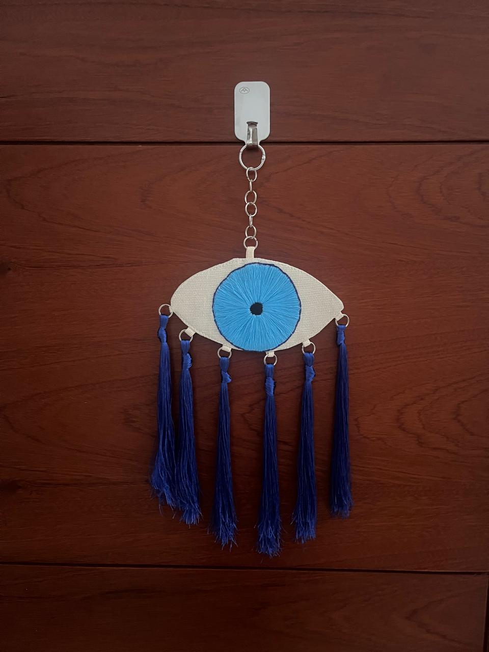 Evil Eye Wall Hanging with Silk Blue Tassel