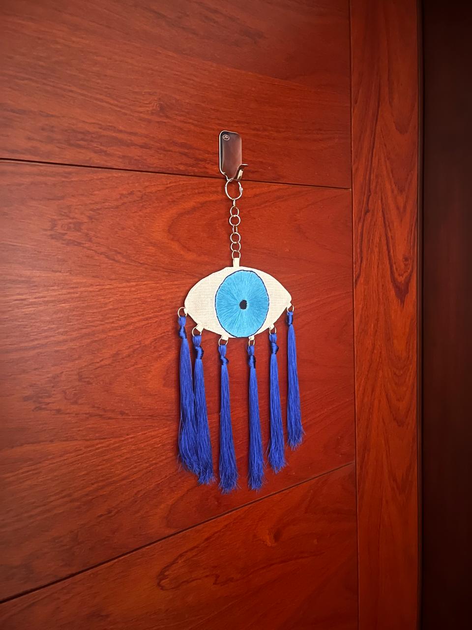 Evil Eye Wall Hanging with Silk Blue Tassel