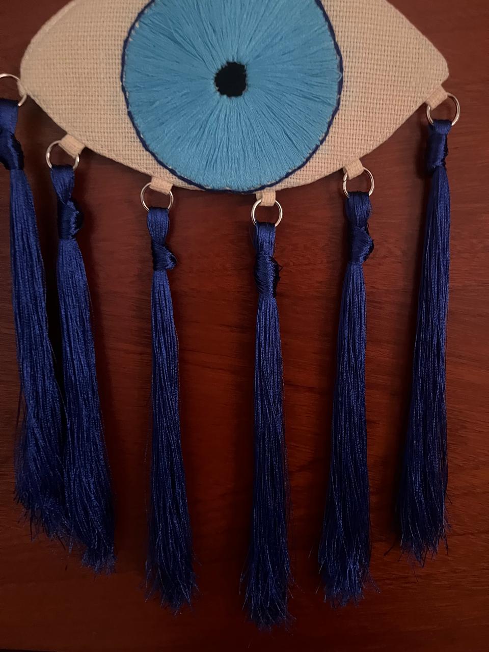 Evil Eye Wall Hanging with Silk Blue Tassel