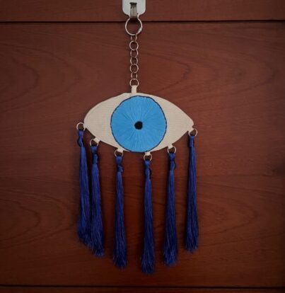 Evil Eye Wall Hanging with Silk Blue Tassel