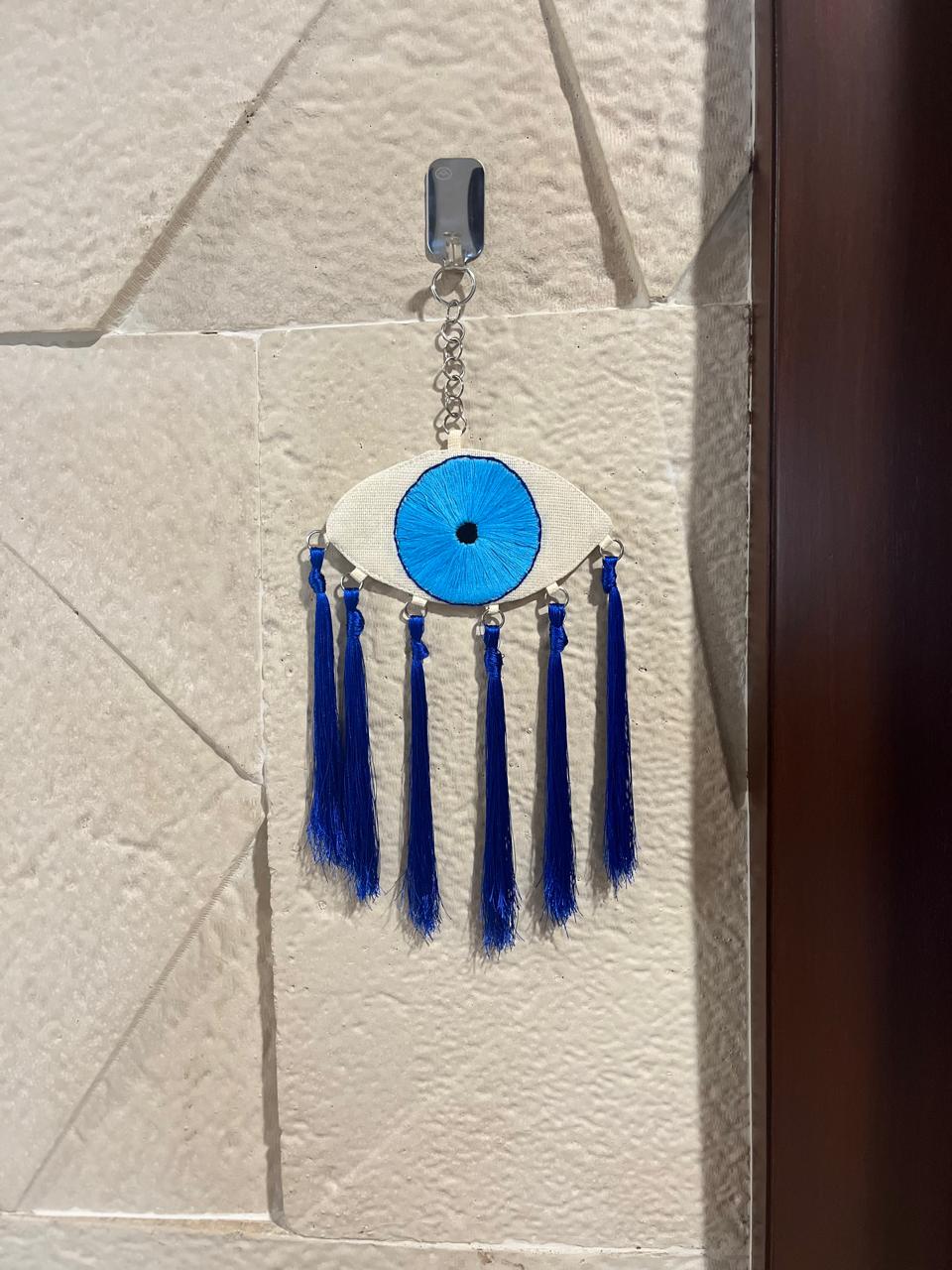 Evil Eye Wall Hanging with Silk Blue Tassel