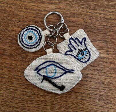Evil Eye Keychain Charm with Hamsa Hand & Pyra Eyes
